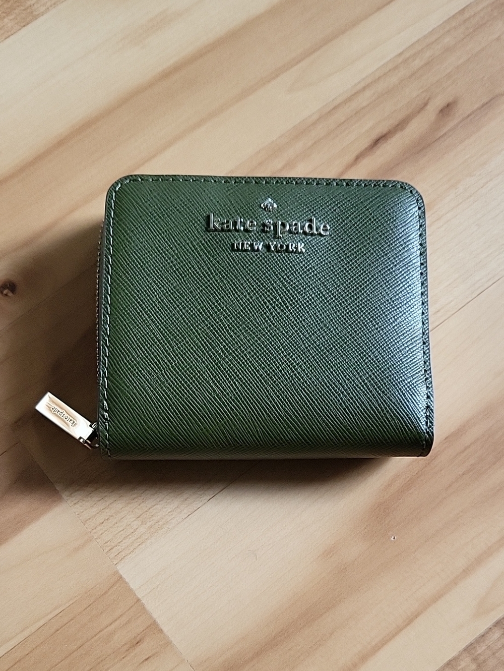 Kate Spade Green Saffiano Zip-Around Compact Wallet